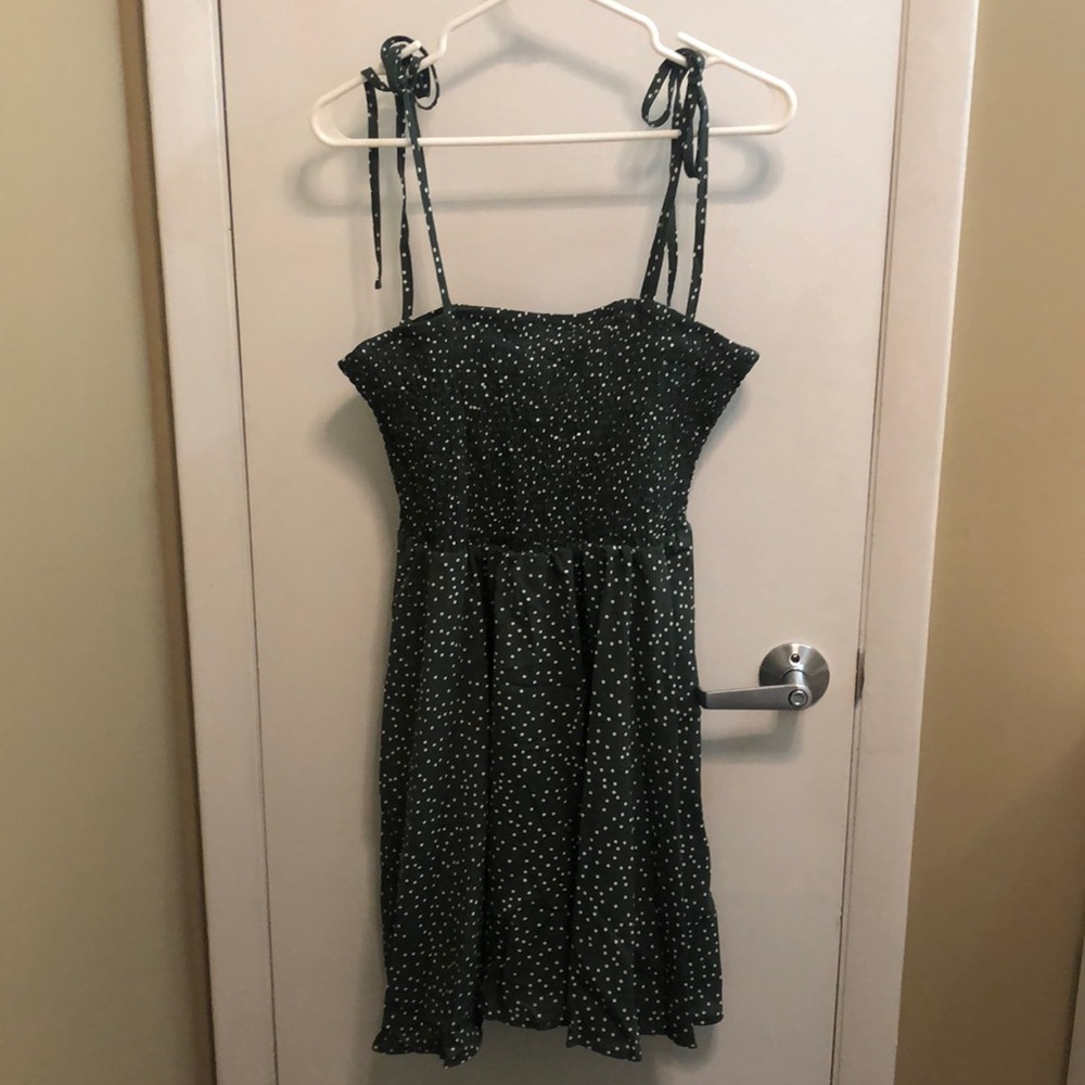 SHEIN Green Polka Dot Ruched Dress